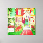 Red Victorian House Lush Yard Canvas Afdruk (Voorkant)