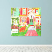 Red Victorian House Lush Yard Canvas Afdruk (Insitu (Houten vloer))
