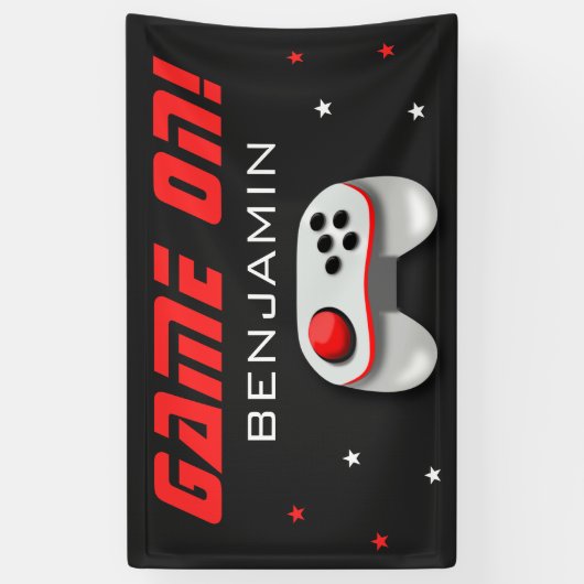 Red Video Game Birthday Party Spandoek (Verticaal)