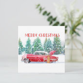 Red Vintage-auto in sneeuw Kaart (Staand voorkant)