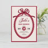 Red vintage bow baby shower invitation kaart (Staand voorkant)