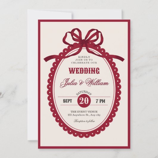 Red vintage bow wedding kaart (Voorkant)