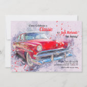 Red Vintage Car Invitation Kaart (Voorkant)