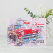 Red Vintage Car Invitation Kaart (Staand voorkant)