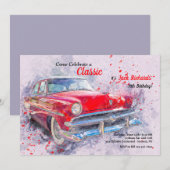 Red Vintage Car Invitation Kaart (Voorkant / Achterkant)