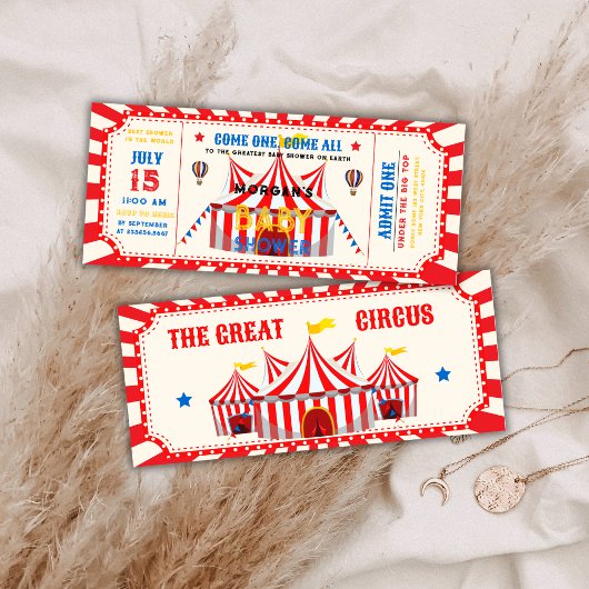 Red Vintage Circus Ticket Carnival Baby shower Kaart