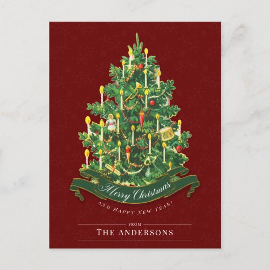 Red Vintage-kerstboom Rustige Classic Custom Briefkaart (Voorkant)