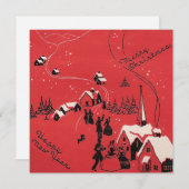 Red Vintage-kerstfeest Happy-jaars Feestdagenkaart (Voorkant / Achterkant)