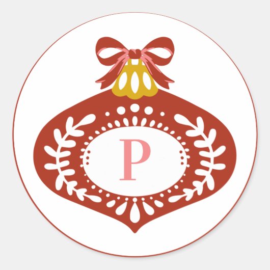 Red Vintage-kerstversiering | Monogram Ronde Sticker (Voorkant)