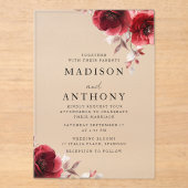 Red Vintage Roses Wedding Acryl Uitnodigingen (Voorkant)