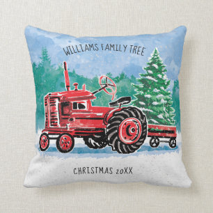 Red VintageTractor-kerststructuur Naam toevoegen Kussen