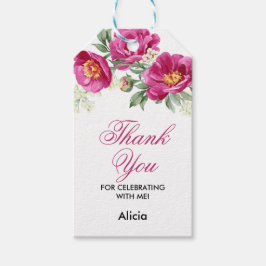 Red Violet Pioen Bloemen Groen Dank u Cadeaulabel