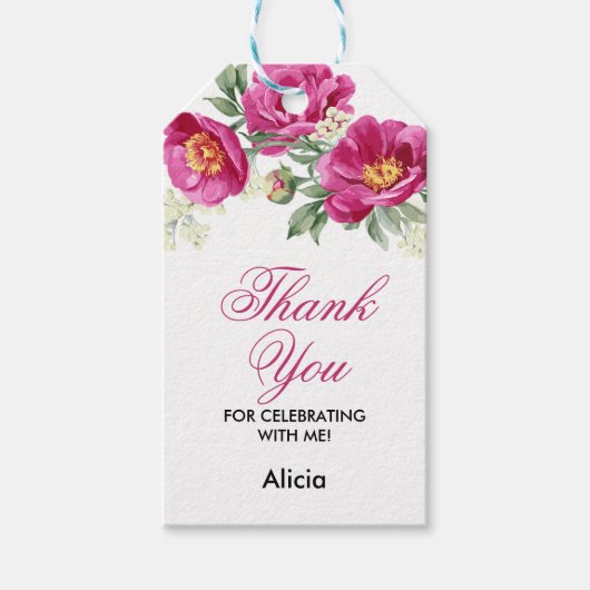 Red Violet Pioen Bloemen Groen Dank u Cadeaulabel (Voorkant)