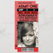 Red VIP Foto Ticket Birthday Party Kaart (Voorkant / Achterkant)