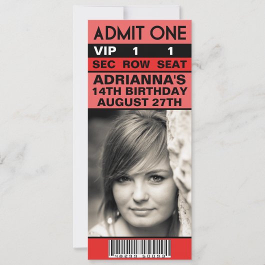 Red VIP Foto Ticket Birthday Party Kaart (Voorkant)