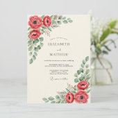 Red Vivid Botanical Wedding Kaart (Staand voorkant)