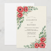 Red Vivid Botanical Wedding Kaart (Voorkant / Achterkant)