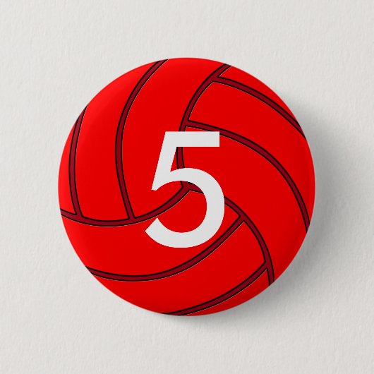 Red Volleyball Jersey Number Round Button (Voorkant)