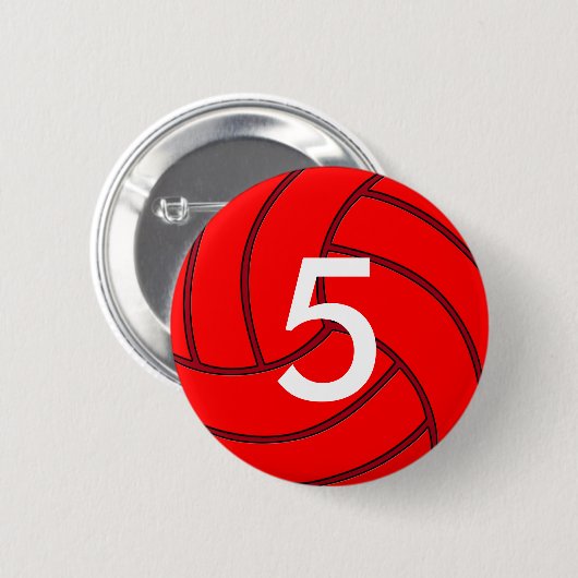 Red Volleyball Jersey Number Round Button (Voorkant /achterkant)
