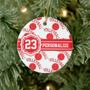Red Volleyball   Naam en nummer DIY Keramisch Ornament