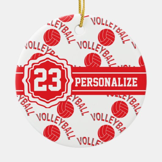 Red Volleyball | Naam en nummer DIY Keramisch Ornament (Voorkant)