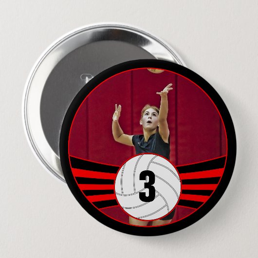 Red Volleyball Player Custom Jersey Number & Photo Ronde Button 4,0 Cm (Voorkant /achterkant)