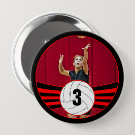 Red Volleyball Player Custom Jersey Number & Photo Ronde Button 4,0 Cm
