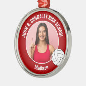 Red Volleyball Player Photo Christmas Gift Metalen Ornament (Links)