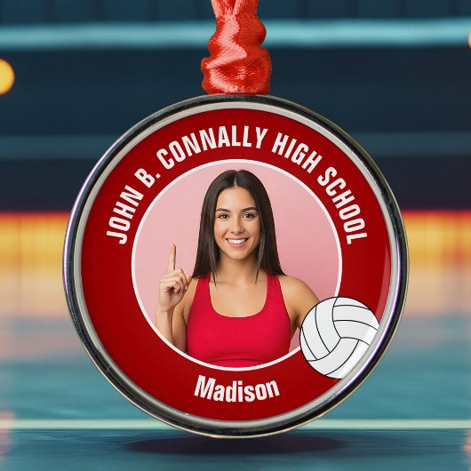 Red Volleyball Player Photo Christmas Gift Metalen Ornament