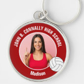 Red Volleyball Player Photo High School Spirit Sleutelhanger (Voorkant)