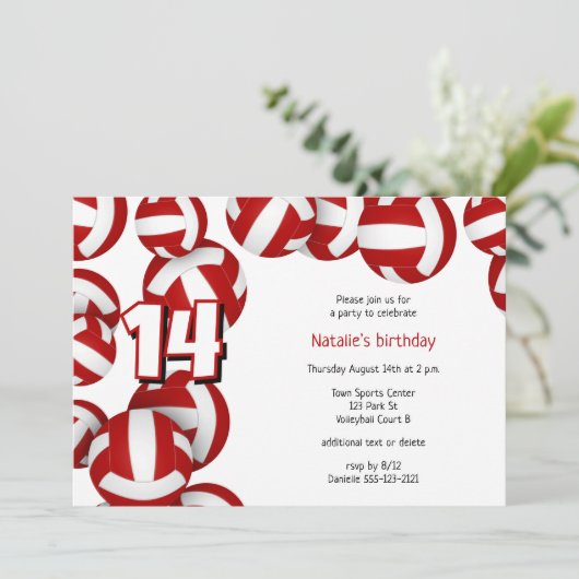 Red Volleyballs Meisjes Verjaardagsfeest Kaart (Staand voorkant)