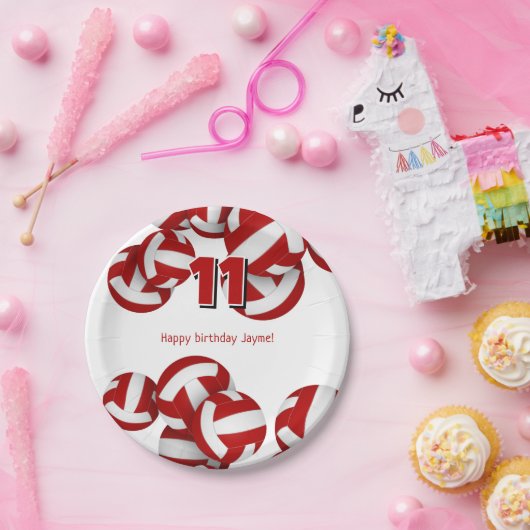 Red Volleyballs Meisjes Verjaardagsfeest Papieren Bordje (Feest)