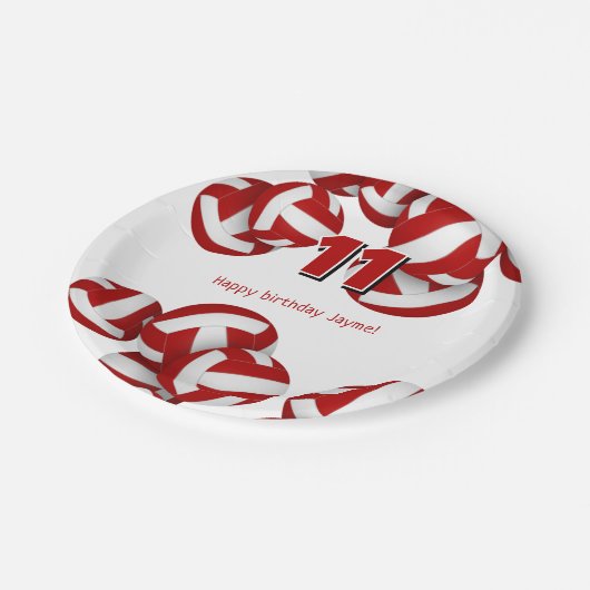 Red Volleyballs Meisjes Verjaardagsfeest Papieren Bordje (Gekanteld)