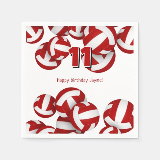 Red Volleyballs Meisjes Verjaardagsfeest Servet (Voorkant)