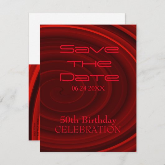 Red Vortex 50th Birthday Bewaar de datum Aankondigingskaart (Voorkant / Achterkant)