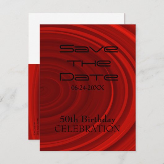 Red Vortex 50th Birthday Save the date 2 Aankondigingskaart (Voorkant / Achterkant)