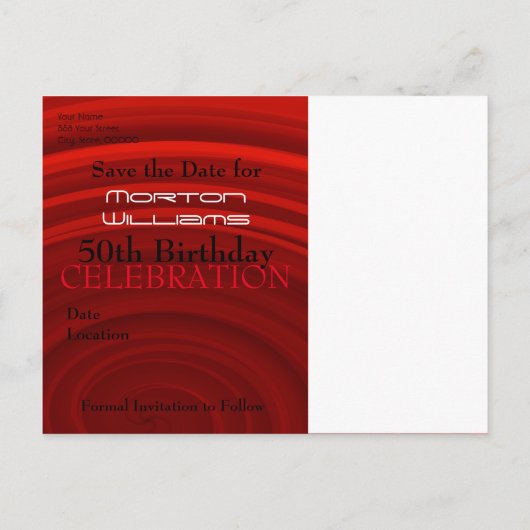 Red Vortex 50th Birthday Save the date 2 Aankondigingskaart (Achterkant)