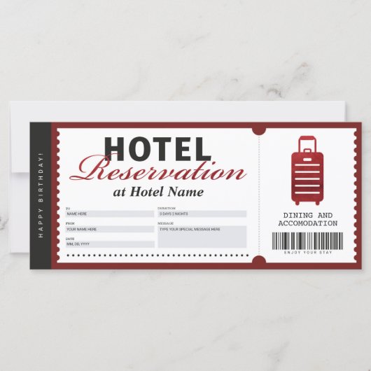 Red Voucher Certificate voor verblijf in hotel (Voorkant)