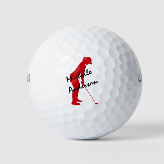 Red Vrouw Golfer Putting Golfballen (Voorkant)