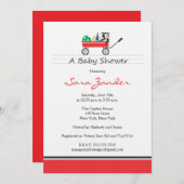 Red Wagon Baby shower Invitation Kaart (Voorkant / Achterkant)