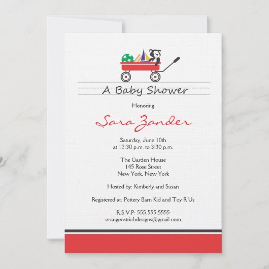 Red Wagon Baby shower Invitation Kaart (Voorkant)