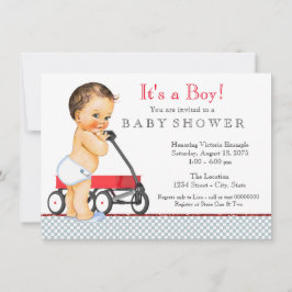 Red Wagon-Baby shower Kaart