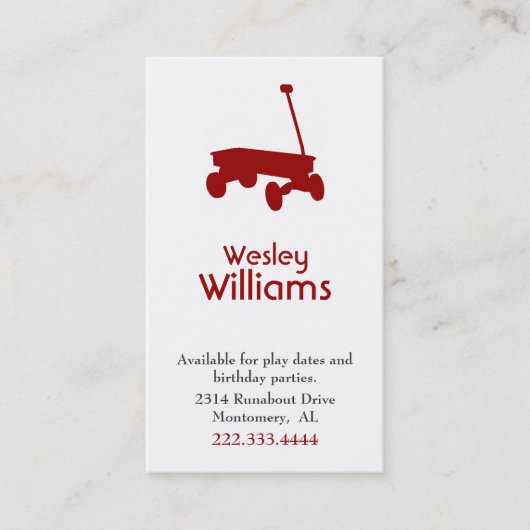 Red Wagon Children Play Date Card Contactkaartje (Voorkant)