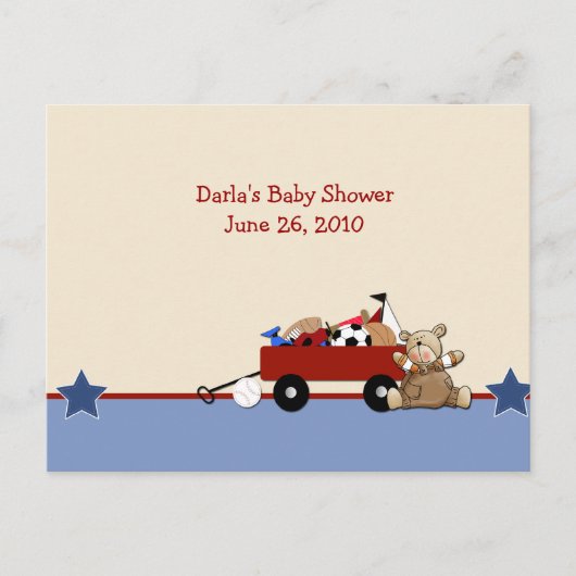 Red Wagon Teddy Bear Baby shower Advice Kaarten (Voorkant)