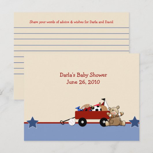 Red Wagon Teddy Bear Baby shower Advice Kaarten (Voorkant / Achterkant)