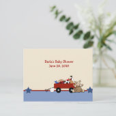 Red Wagon Teddy Bear Baby shower Advice Kaarten (Staand voorkant)