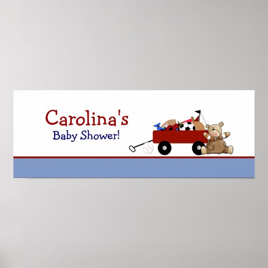 Red Wagon Teddy Bear Persoonlijke banner Poster (Voorkant)