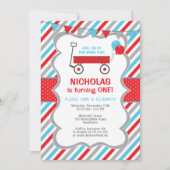 Red Wagon Verjaardag Uitnodiging, Jongen Verjaarda Kaart (Voorkant)