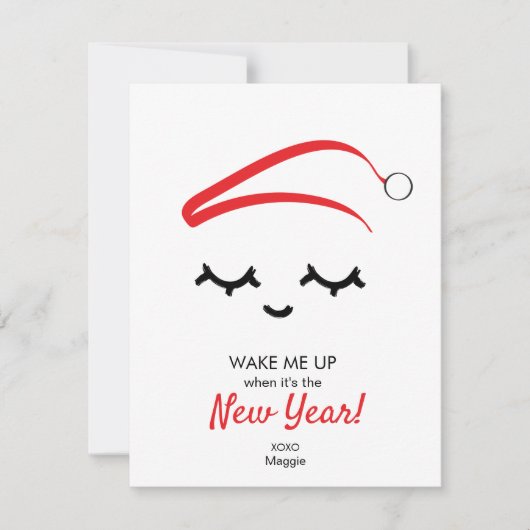 Red Wake me op Nieuwjaar Eye zweert grappig kerstf Feestdagenkaart (Voorkant)