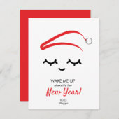 Red Wake me op Nieuwjaar Eye zweert grappig kerstf Feestdagenkaart (Voorkant / Achterkant)